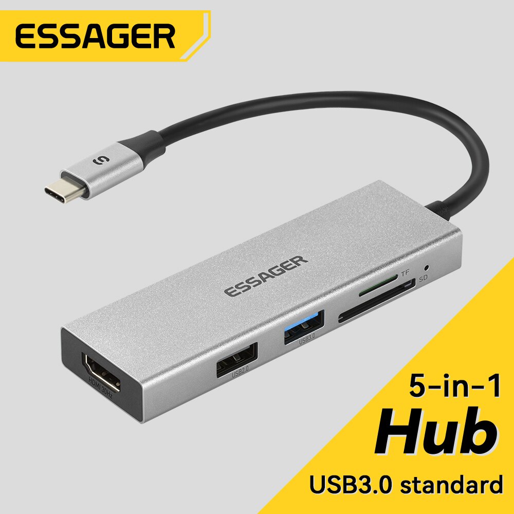 Essager 5 em 1 USB C HUB HDMI- - Hdmi Adapter Tablet avaliação e preço